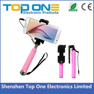 Encargo Cable Wired Selfie Stick de mano <span class=keywords><strong>monopie</strong></span>, barato atado con alambre Selfie palo con logo - Product Image 1