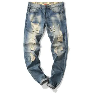 calças de brim dos homens original Suppliers-Calça jeans masculina personalizada, jeans rasgado novo estilo, homem, oem, adulto, tamanho médio reto, 10 oz h7707