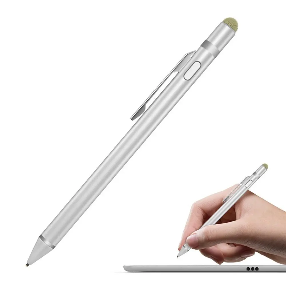 2 in 1 Pen Clip Capacitive Tablet Stylus Pen for Android Touch iPhone Laptop Huawei Pen with Custom Logo for Drawing Silver