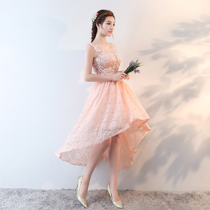 elegant pink lace dress Elegant A Line Deep V Neck Pink Lace Long Prom Dresses with High Slit, –  morievent main image 0