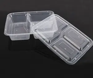 Food grade wegwerp plastic wegnemen snelle levensmiddelen container 3 compartiment lunchbox voor restaurant