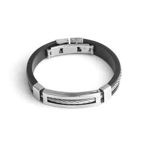 Dernier style simplifier bracelet en cuir Pu avec fermoir en argent en acier inoxydable pour homme affaires bijoux personnalisés en silicone