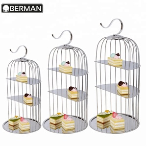 Dubai Banquet Equipment 3 Tier <strong>Decorative</strong> Metal <strong>Birdcage</strong> with Cupcake Stands for Buffet Wedding - Product Image 4