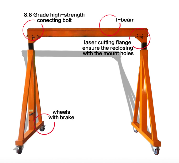 Hand Push 1ton 2ton 3ton 5 Ton Mobiele Beam Spoor Portaalkraan Voor Fabriek