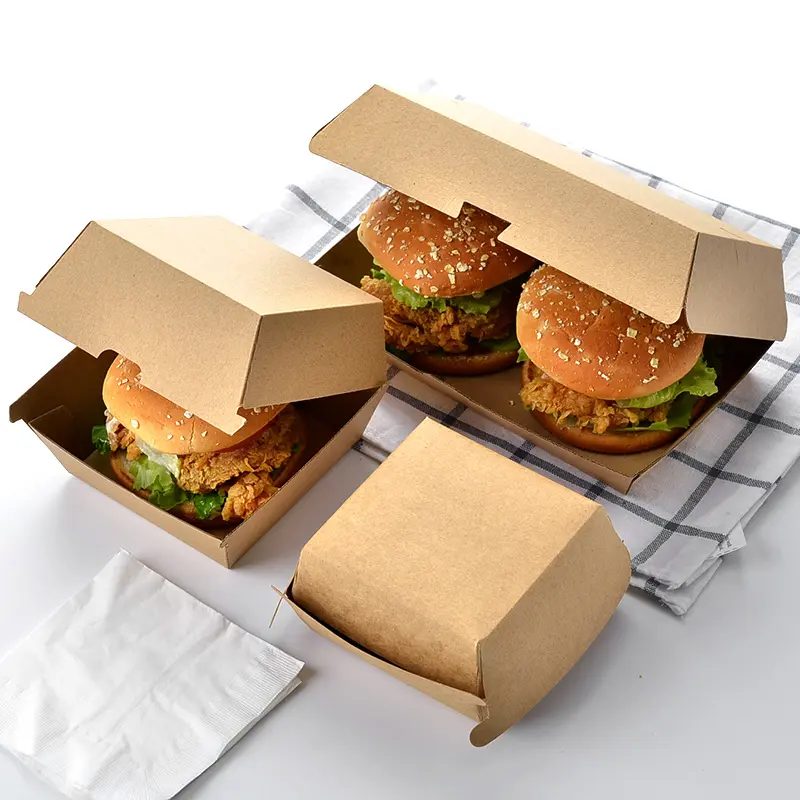 Eco friendly compostable kraft paper burger hamburger box