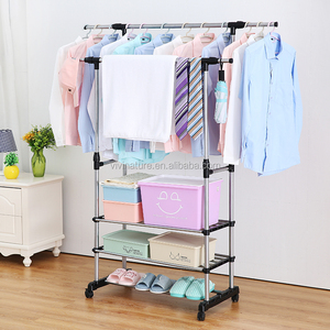 Stainless Steel Telescopic Clothes Garment <strong>Rack</strong> with <strong>Sotrage</strong> Shelf - Product Image 2