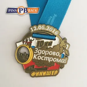 Wholesale Custom Design Your Own Medal High Polish Brass 3D Award Running Sport Medal with Ribbon of Any Colors Crafts