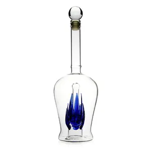 Customized 750 ml Glass Blue Vodka bottle whiskey bottle in stock lot