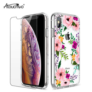 <span class=keywords><strong>CHEZ</strong></span> <span class=keywords><strong>Les</strong></span> <span class=keywords><strong>Filles</strong></span> Femmes Floral De Rigide Antichoc TPU Housse de protection Avec Protecteur D'écran En Verre Pour iPhone X - Product Image 1
