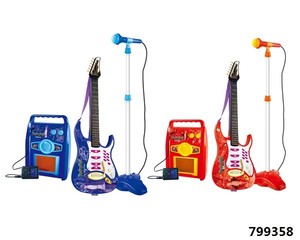 Chitarra elettrica di plastica divertente musica strumentale con piedi microfono per i bambini - Product Image 2