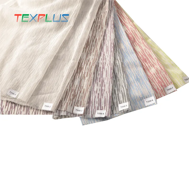 Tela de cortina de diseño jacquard de corte de chenilla y tejido a rayas pequeñas