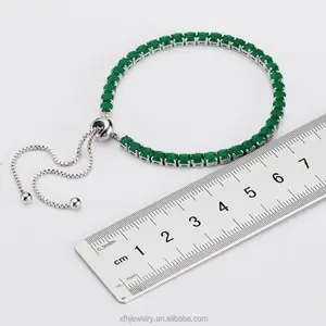 emerald natural stone adjustable tennis bracelet 925 silver jewelry