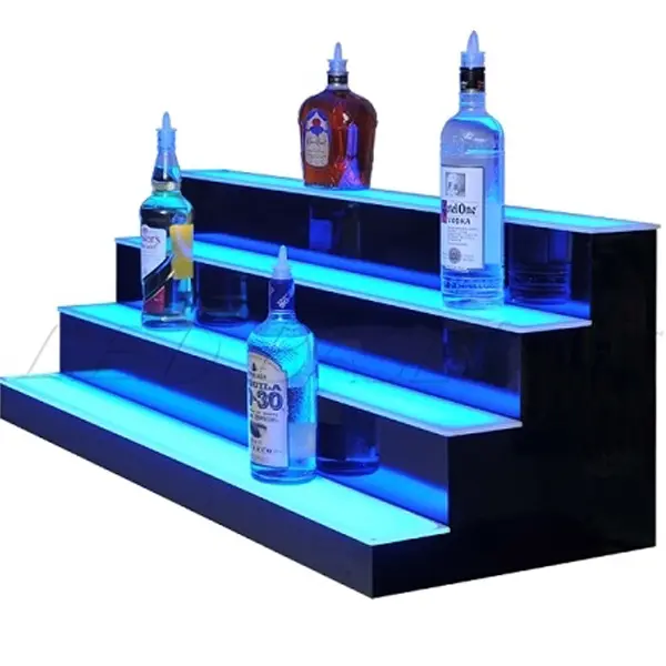 Dudukan Botol Air Akrilik LED 4 Rak, Dudukan Botol Minum Ciroc Vodka Tampilan Botol Bir/Wiski