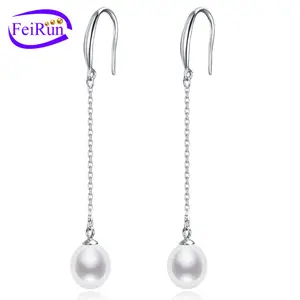 FEIRUN 8mm long 925 sterling silver 3A fresh water real freshwater latest design of pearl earrings