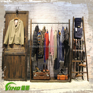 Soporte de madera de ropa de pantalla de muebles de ropa de madera de soporte de exhibición para la tienda de madera rústica soporte - Product Image 3