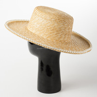 Chapeau en paille de blé de style nouveau, prix d'usine, mode estivale, chapeau en paille avec perles, chapeau pour femmes