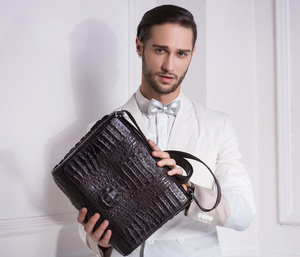 Moda de piel de cocodrilo genuino hombre de negocios messager bolsa marrón hechos a <span class=keywords><strong>mano</strong></span> oem odm - Product Image 5