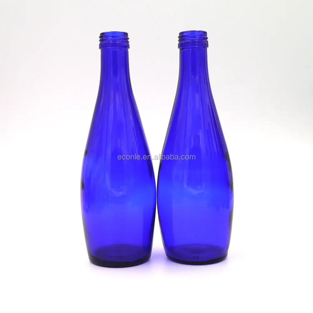 Wholesale 330ml 33cl cobalt blue glass water bottle with aluminum screw caps