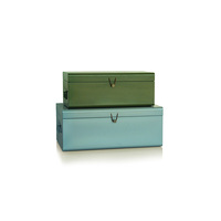 Ensemble vintage de 2 coffres de rangement en métal et en fer