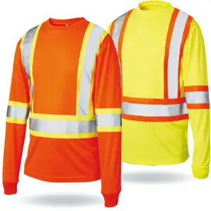 Visibilitas Tinggi Safety Shirt 10*5Cm Tinggi Pita Reflektif Kemeja Lengan Panjang