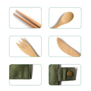 Ensemble de couverts 100 % bambou (baguettes, <span class=keywords><strong>couteau</strong></span>, <span class=keywords><strong>fourchette</strong></span>, cuillère) avec sac de transport – Vente chaude - Product Image 4