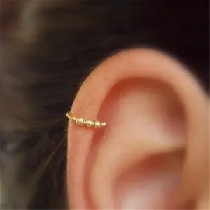 gold tone Beaded cartilage earring Helix hoop Cartilage piercing Minimal Helix jewelry Tiny piercing hoop