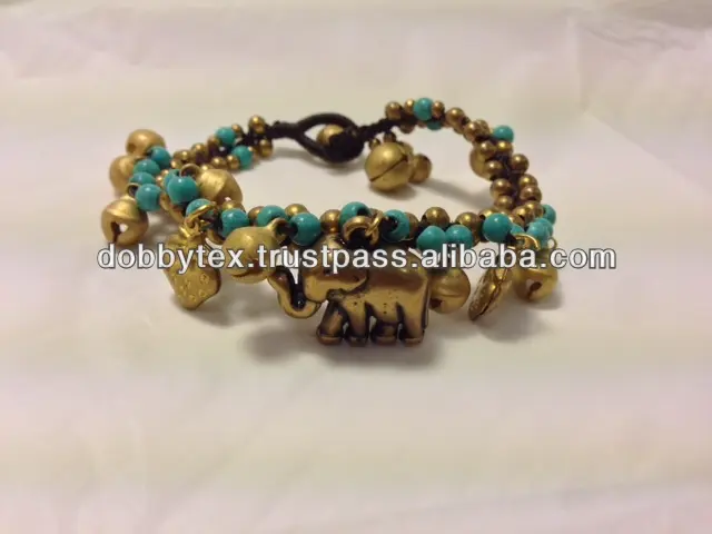 Thailand Handgemaakte Unieke Turquoise Armband Met Aardbei En Olifant Messing