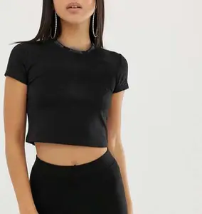 OEM пользовательский принт короткий рукав облегающие черные сексуальные футболки для девушек