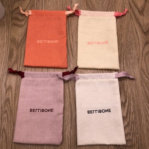 Sacchetto Portaoggetti Personalizzato di Alta Qualità in Cotone e Lino Rosa Giallo Arancione Beige con Coulisse - Product Image 2