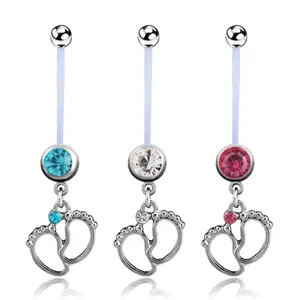 VRIUA Baby Feet Pendants Dangle Surgical Steel 316L Navel Pregnancy Belly Ring Women Body Piercing Jewelry