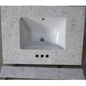 Crema blanco piedra artificial baño barato utilizado <span class=keywords><strong>Hotel</strong></span> vanidad tops - Product Image 1
