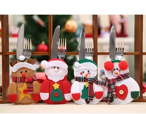 Groothandel handgemaakte interieur party ornamenten vilt gift craft santa herten tafel decoratie Kerst keuken lepel houder stand