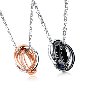 Collana con Ciondolo 'His Queen Her King' per Coppie, Catena in Acciaio Inossidabile con Zirconi, Regalo per Matrimonio - Product Image 6