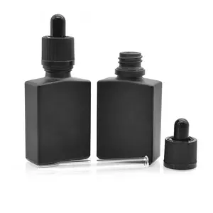 Flacone cosmetico in vetro con olio essenziale di siero vuoto da 30ml flacone contagocce in vetro nero opaco per olio per barba