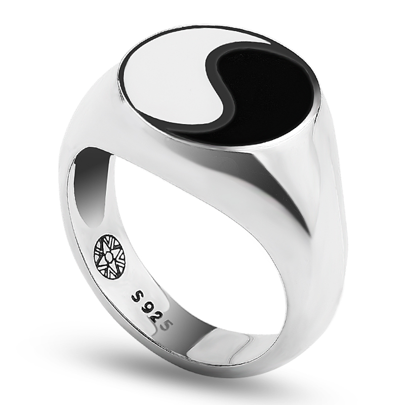 925 Sterling Silver Enamel Ring for Men - Antique Gossip