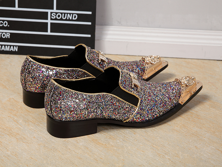 BM054 Sequin Snakeskin Pattern High Heel Dress Shoes for Men - Formal  Slip-On Steel Toe Male Fashion Footwear