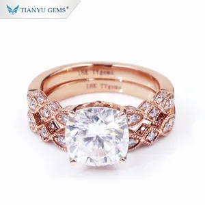 Tiantianyu — anneau de fiançailles personnalisé en or rose 14K/18k, 8x8mm, coussin en forme de cœur et de flèche, everone momanite, ensemble de bagues
