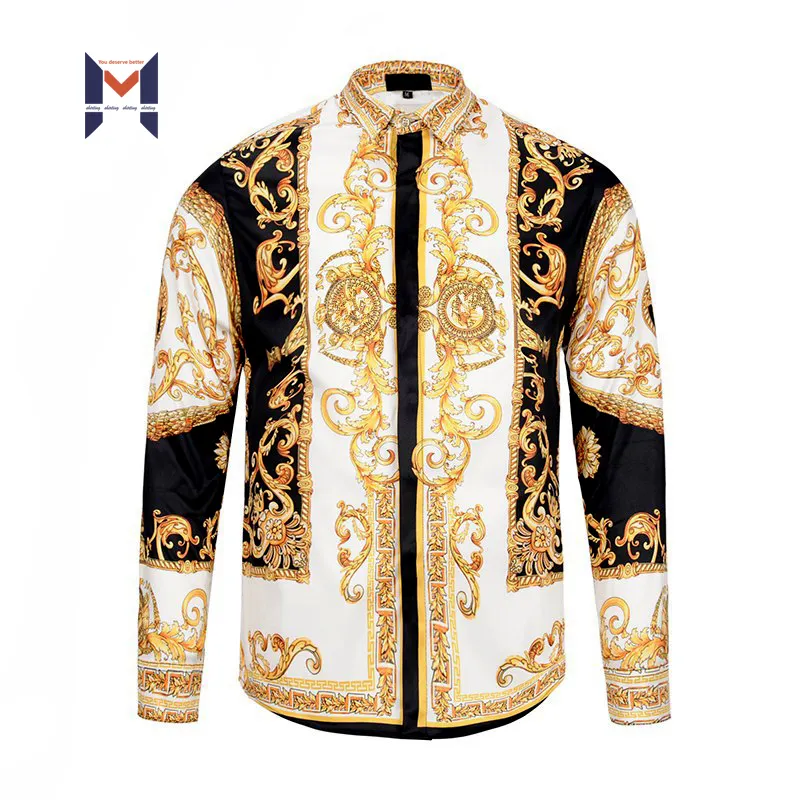 Mens Luxury Smart Designer Shirts Custom Slim Baroque-Style Bear New Fashion Printed Floral Shirts For Men