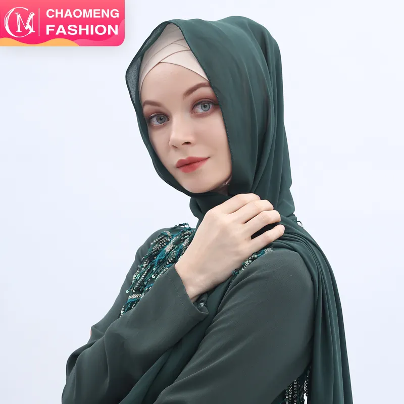 T507 # Katı Renk Başörtüsü Abaya Eşarp Türban Müslüman Hicap Şifon Fular Femme Musulman Abayas Kadınlar Başörtüsü Turbantes