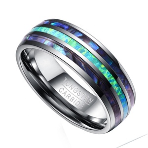 Đồ trang sức làm cho nguồn cung cấp chất lượng cao Thiết kế thời trang vòng, màu xanh Tungsten thép đôi dòng Opal Inlay Nhẫn - Product Image 4