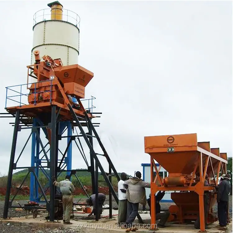 HZS25 concrete mix station factory with cement silos