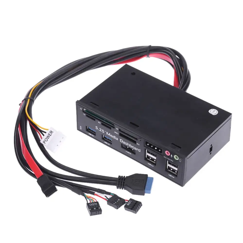 5.25"All-in-One Media Dashboard Multi-Function Front Panel Card Reader USB 2.0 and USB 3.0 ESATA SATA Black Color