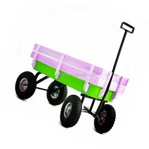 Top Quality Wooden Red Kids' Pneumatic Tyre Beach Wagon with Radio Flyer Hand Carts & Trolleys