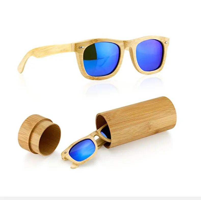 Occhiali da sole all'ingrosso bulk china logo personalizzato lente polarizzata vetro da sole con custodia occhiali da sole in legno di bambù in legno naturale fatto a mano