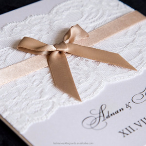 Esclusivo pizzo personalizzato semplice elegante fiocco a nastro stile elegante invito a nozze