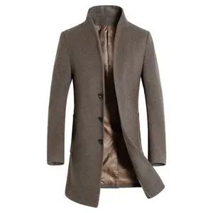 MC22 Trench Coat Men New Korean Winter Men's Woolen Blended Coat Collar Design Long Khaki Outwear Overcoat Manteau Homme