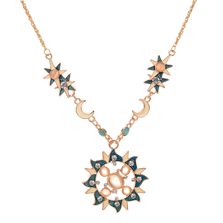2018 nuevo estilo de moda sol y luna gato ojos de piedra oro collar largo para las niñas