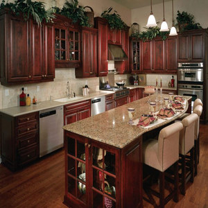 Mueble de Cocina de Madera Color Rojo Vino con Base para Fregadero de Metal - Product Image 1