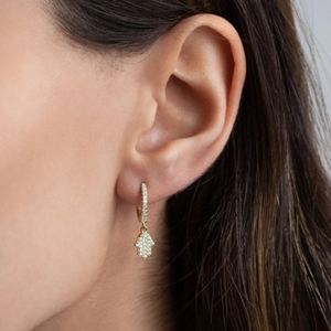 925 <strong>Sterling</strong> <strong>Silver</strong> Gold Plated CZ Hamsa Hand Huggie <strong>Dangle</strong> <strong>Earrings</strong> - Product Image 3
