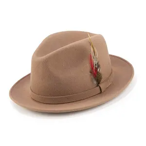 Long Lasting Short Brim Australia Wool Felt Dress Fedora Hat for Men